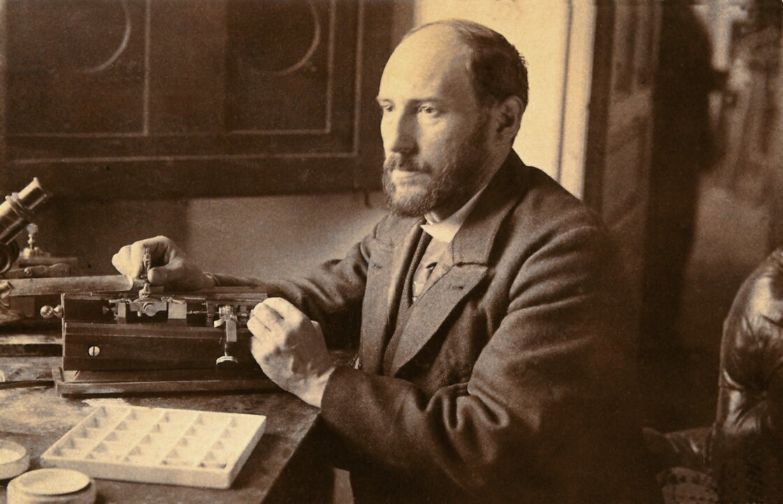 Santiago Ramón y Cajal at his desk, ca 1890.