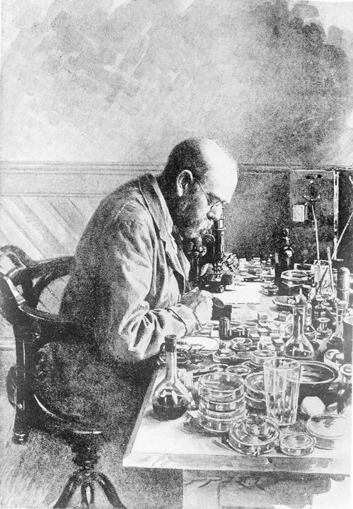 Robert Koch working in his laboratory