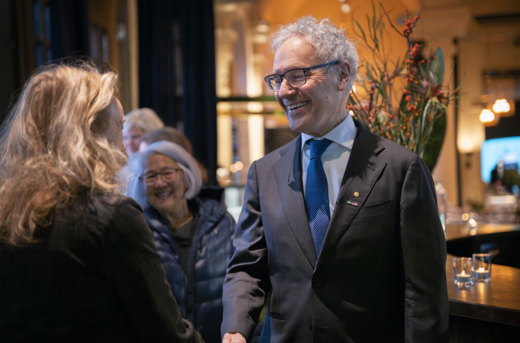 A man arriving at a museum
