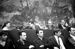 Simone de Beauvoir, Jean Paul Sartre, Mario Vargas Llosa and Daniel Mayer